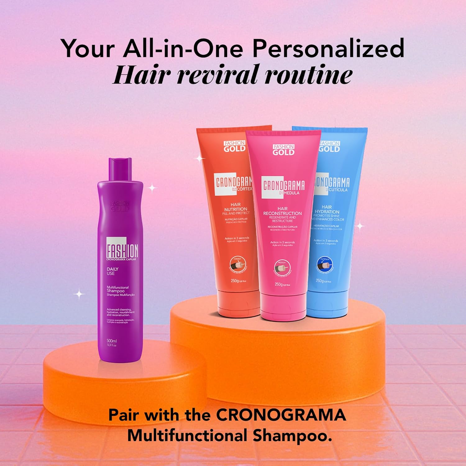 COMBO Cronograma Capilar Lata x3 Tubos 250gr c/u + Shampoo Cronograma 500ml