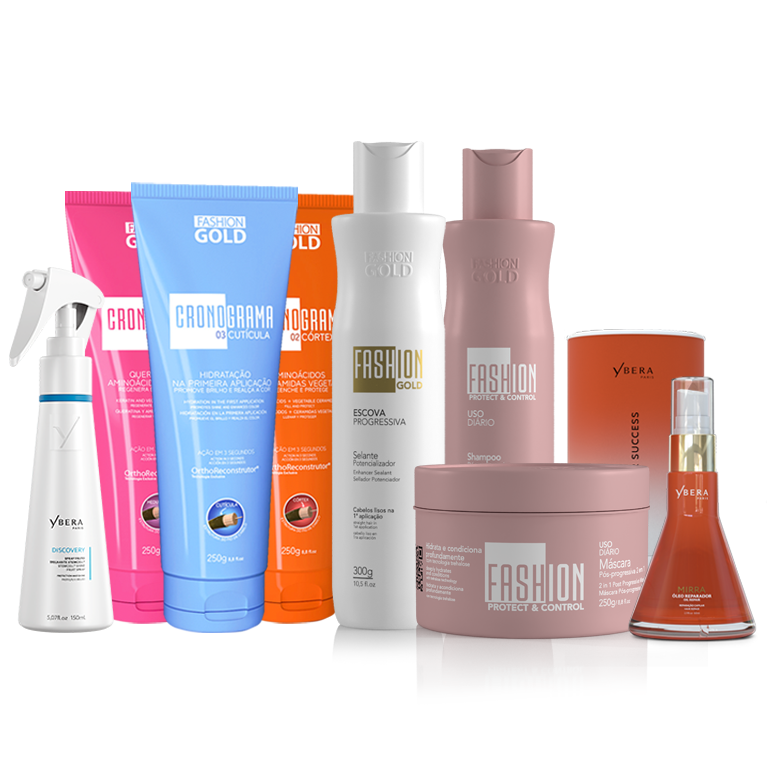 Cronograma Capilar Lata x3 Bisnagas 250gr + Alisamento Fashion Gold + Sh + Máscara 500ml