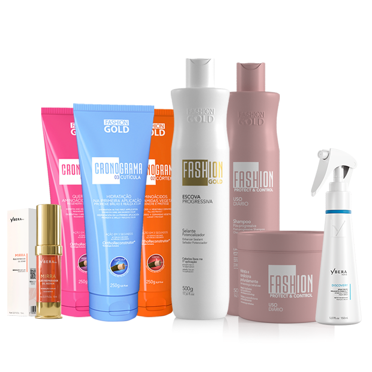KIT Cronograma Capilar  + FG Alisado 300 g + P&C (Shampoo 300 ml + Mask 250 g) +  Spray  Discovery 150 ml + Mirra Oil Repair 15 ml + Plancha