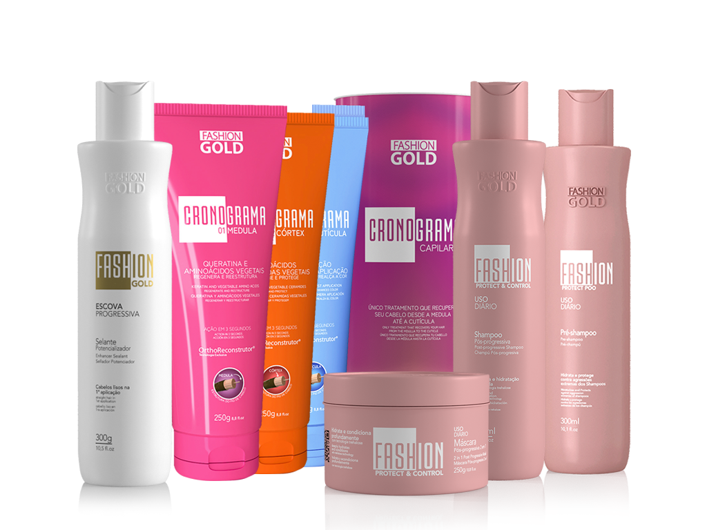 Cronograma Capilar Lata x3 Tubos 250gr + Alisado Fashion Gold 300gr + Shampoo 300ml + Pre-Shampoo 300ml + Mask 250gr