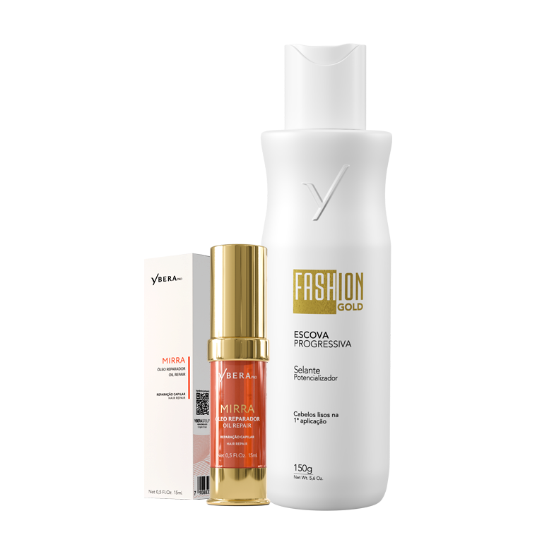 KIT Fashion Gold - Alisado en Casa 150 g + Mirra - Oil Repair 15 ml